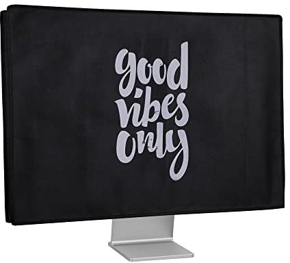 kwmobile Computer Monitor Cover Compatible with 24-26 monitor - Good Vibes Phrase White/Black