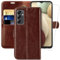 MONASAY Galaxy A14 5G Wallet Case, [Included Glass Screen Protector][RFID Blocking] Flip Folio Leather Cell Phone Cover with Credit Card Holder for Samsung Galaxy A14 5G, Brown