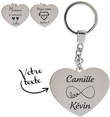 KDO MAGIC - Porte-clés personnalisable - Porte-clef coeur en métal - Personnalisé avec texte gravé - Acier inoxydable - Cadeau anniversaire, Noël, fête des mères et pères (Modèle Infini)