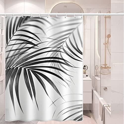 Duschrollo 80 cm Blickdicht, Duschcorhang Grau Blatt Duschvorhänge mit Motiven Bad Vorhang Schmales Fenster