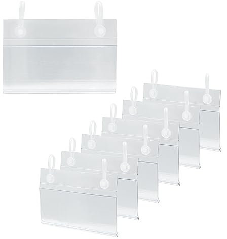 Litoexpe 20 Stück transparente Kunststoff-Etikettenhalter zum Aufstecken, Korb-Etiketten-Clips mit einfachem Knopfverschluss, Drahtregal, Preisetiketten, Warenschilder, Displayhalter (8 cm)