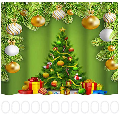 JUOPZKENN 150 X 180 cm Badezimmer-Vorhang, Weihnachtsbaum-Motiv, Wasserdichter Duschvorhang, Badezimmer-Dekor, Badezubehör mit Haken, Badezimmer-Dekor
