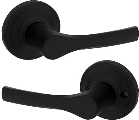 Kwikset Henley Interior Passage Door Handle, Lever For Closet and Hallway Doors, Reversible Non-Locking Handle Lever, Matte Black, with Microban Protection