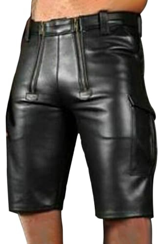 Shorts Herren Kurze Lederhose Sexy Wetlook Boxershorts Stretch Sport Training Laufen Joggingshose Lack Lederoptik Hose Kurze Leggings Slim Fit Ledershorts Ledershorts Punk Clubwear