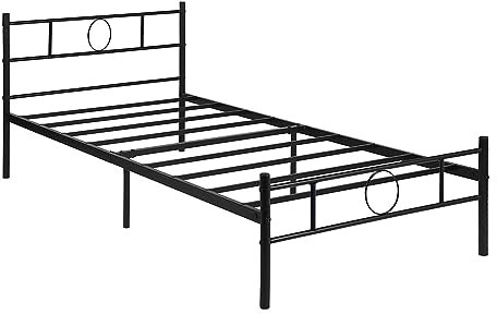 HOMYLIN Single bed metal frame simple modern iron bed,metal bed for teenagers/adults, suitable for bedroom, student dormitory and other multiple scenes, with circle-shaped decoration,Black