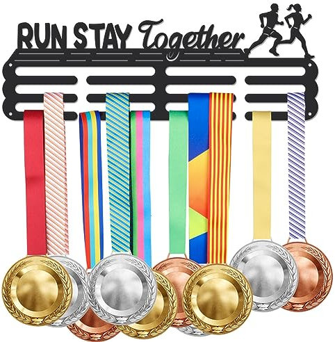 SUPERDANT Lauf Medaillenaufhänger „Run Stay Together“ Medaillenhalter Eisenhaken Gestell Rahmen Auszeichnungen Band Cheer for 60+ Band Umhängeband Medaillen Wandaufhänger