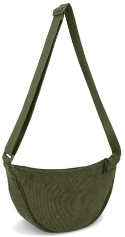 Corduroy Halbmond-Crossbody-Tasche für Damen, trendige Herren, kleine Hobo-Umhängetasche, rund, leicht, mit Reißverschluss, verstellbarer Riemen für Reisen, den täglichen Gebrauch (grün), Cordgrün