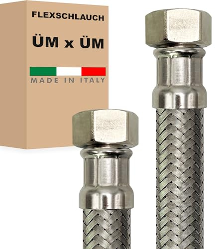 Flexschlauch DN32-1 1/4 Edelstahl Panzerschlauch Sanitär Hauswasserwerk - Made in Italy (1 1/4 ÜM x 1 1/4 ÜM, 30 cm)