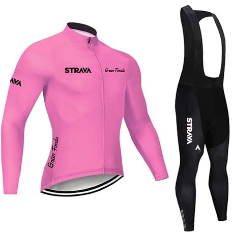 Dressnu Mens cycling jersey set Team Cycling Jersey Long Sleeve Set Pink L