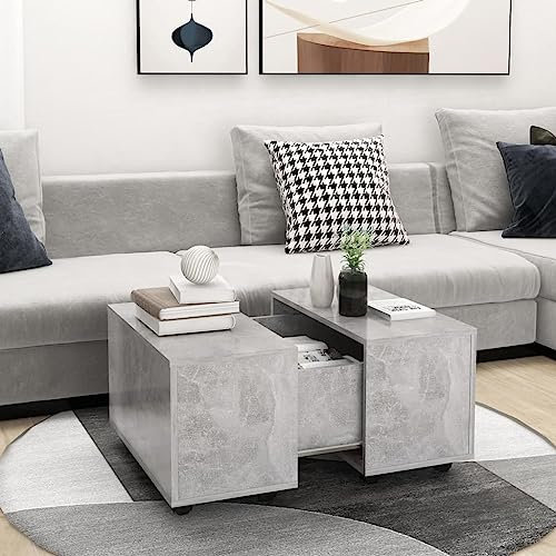 Tino Tech Couchtisch aus Holzwerkstoff 60x60x38 cm Betongrau Wohzimmer Couchtisch Cauchsofa Tisch Modern Stubentisch Coffe Table Center Table Beistelltisch Wohnzimmertisch mit Rollen