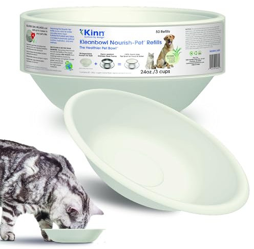 Kinn Whisker Fatigue Cat Bowl Compostable & Disposable for Food or Water, 24oz (50 Refills), Whisker Friendly Cat Dish for Owners Needing Convenience and Cleanliness in a Pet Saucer