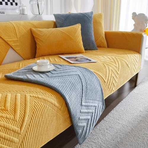 SANTUO Sofabezug Antirutsch,Sofa überzug Sofaschoner rutschfest,Sofa Cushion Sofaschutz L Form Ecksofa,Couch Bezug Schmutzabweisend Sofaschutz Hund Kratzschutz Katze, Orange5-90x70cm