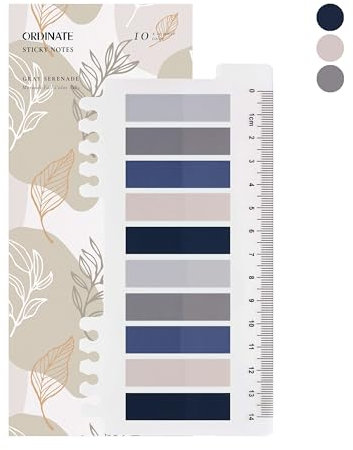 Haftnotizen in Ordinate 200 Stück Transparente Klebezettel, Haftstreifen, Haftmarker, selbstklebend, für Büro, Schule und Markierungen (J-Gray Serenade)