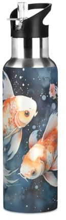 Linnyio Poisson D'Art À L'Huile Gourde Sport Étanche,Sans BPA,Bouteille D'Eau Isolée Sport Tasse À Vide en Acier Inoxydable,1000ml/600ml