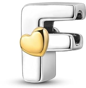 LIGHTDOG Frauen 925 Sterling Silber Charms 26 F Herz Buchstaben Bead Anhänger für Armbänder Charms kompatibel mit Europäischen Armbänder für Frauen Fit Pandora Anhängers Charm Ciondolo Letter