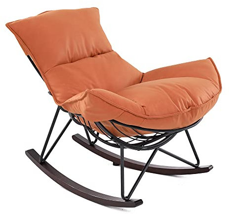 Mingone Schaukelsessel Modern Schwingsessel Bequem Sessel mit Gepolsterter Sitzfläche Schaukelstuhl für Schlafzimmer Relaxsessel mit Metallgestell 150kg Belastbar, Orange