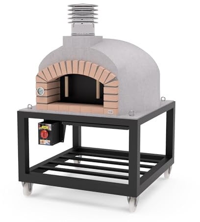 MOVELAR – Forno a legna da esterno OLYMPUS MONS (bianco – 110 x 110 x 159 cm) – Forno tradizionale da giardino, cottura a fuoco legno, 3 coperchi in ceramica, isolato sughero, calcestruzzo refrattario