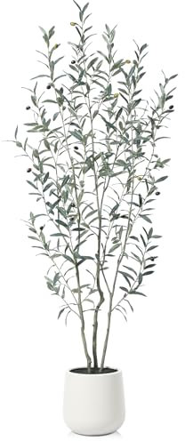 Fopamtri Olivo Artificiale 180 cm Piante Finte da Interno con Frutti Realistici, Albero di Ulivo Pianta Artificiale in Vaso Bianco per Soggiorno Camere Ufficio Giardino (1 Pezzi)