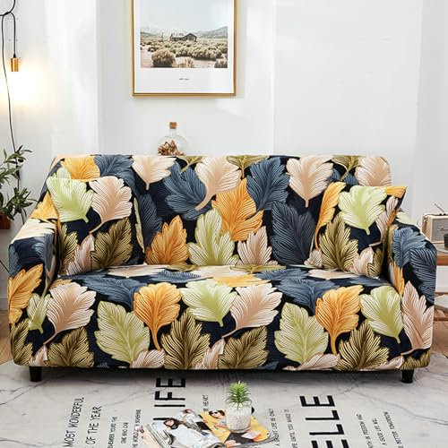 Bishilin Sofa Überzug Ecksofa 3 Sitzer, Couchbezug Eckcouch Universal Bedruckt mit Federn Muster Multicolor 190-230CM Sofabezug Elastisch rutschfest