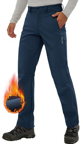 Pioneer Camp Pantaloni da trekking da uomo, foderati in pile, da trekking, impermeabili, con 3 tasche con cerniera, Blu scuro, L