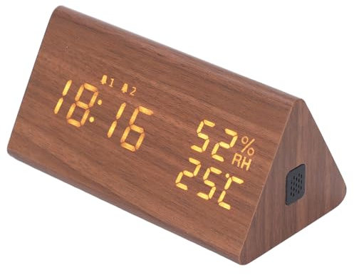 Kleiner Digitaler Wecker für das Schlafzimmer, Großes Zahlendisplay mit Helligkeitsdimmer, Elektrische Nachttischuhr mit USB Ladeanschluss, Einstellbare Alarmlautstärke (Braunes