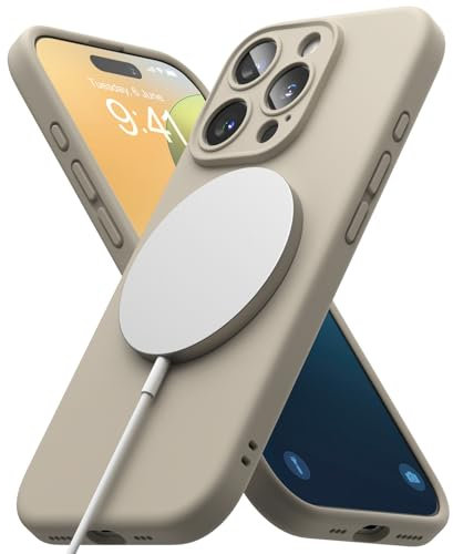 Ringke Silicone Magnetic [Compatible with MagSafe] for iPhone 16 Pro Case, Soft Feel Coating Anti-Scratch Slim Lightweight Protective Phone Cover for Magnetic Charger/Accessories - Stone