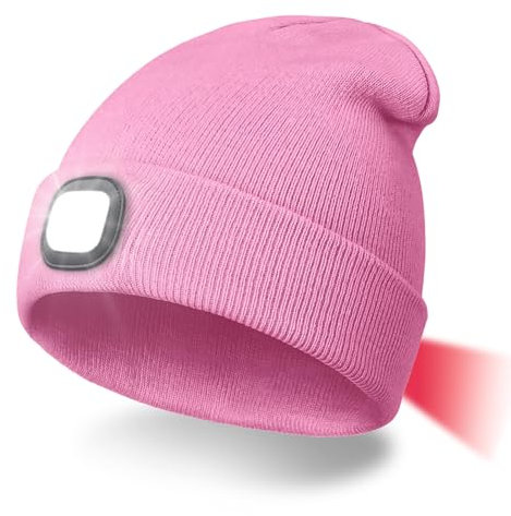 INHDBOX LED Mütze Kappe, Strickmütze mit USB Nachladbare Licht, Beleuchtung und blinkende Warnungs-Arten 8 LED, einfache Installation Vorne Hinten Scheinwerfer-Mütze, Unisex-Winterwärmer-Strickkappe