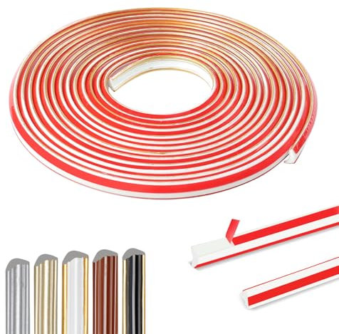 500cm Flexible Moulure Plafond Adhesive,PVC Moulure Murale ImperméAble, Moulure Decorative,Baguette De Finition Quart De Rond PVC Pour Mur, Coin De Bord,Porte Et Miroir Bord (12 X 9mm / Or Blanc)