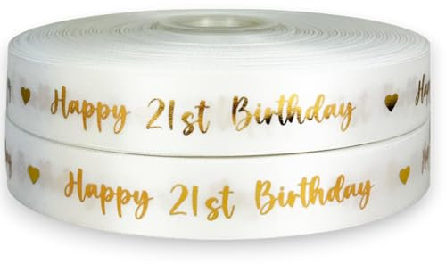 My Ribbon Laces Gold Swirly Foil Print Happy Birthday Satin 2m x 25mm Ribbon for Cakes, Gift Wrap, Cards & Crafts
