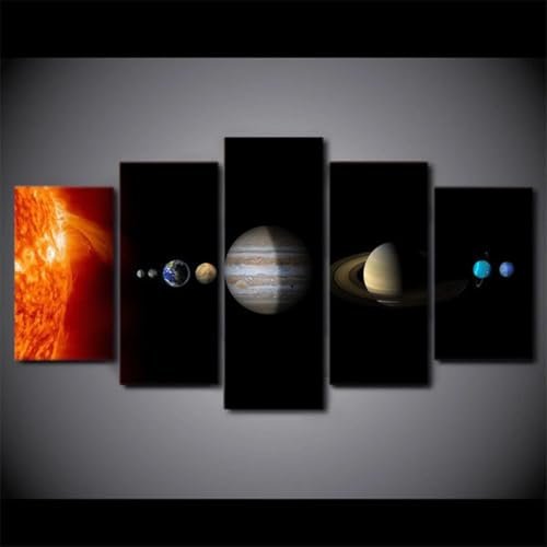 QYYAMDEQ Wandbilder Mit Rahmen 5 Teiliges Leinwandbilder Sonnensystem Weltraum Planeten 5 Platten Poster Wandbild Kunstdrucke Büro Küche Schlafzimmer Wandbilder Wohnzimmer xxl