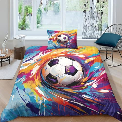 GZCVBDYUY Fußball Bettbezug Bettwäsche Set Kinderbettwäsche Reißverschluss Mit Kissenbezug Betten Set Für Jungen Und Mädchen, Kinder Single(1Tier5x200cm)