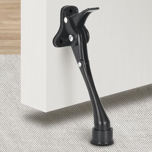 Door Stop Black Kickdown Door Stoppers for Bottom of Door, 6 Inch, Rubber Tip, Heavy Duty Kick Down Doorstop Indoor Outdoor Commercial Once Touch Kick Down Stopper