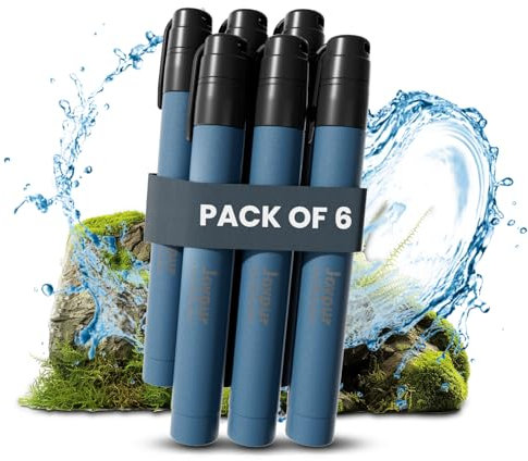 Portable Water Filter Straw Survival, Essential Camping & Hiking Gear, Water Purification Straw for Travel, Biking and Emergency Preparedness(Blue, 6 Pack)