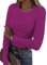 Damen Langarmshirt Rundhals Slim Fit Rippstrick Oberteil - Langarm Basic Tee Shirt Y2K T-Shirt Crop Tops Rosarot S