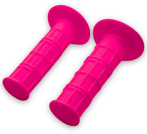 Red Circles Pink Pit Bike Soft Waffle Grips - Fits Most Pit Bikes, One Grip Larger for Throttle Tube, Comfortable & Durable Design, Not Suitable for Quads with Thumb Throttle