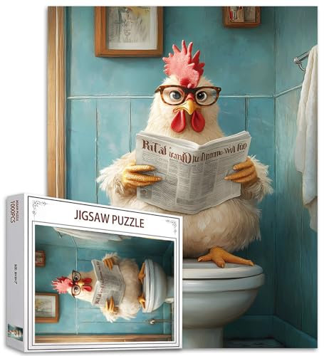 1000 Stück Hahn-Toilettensitz-Puzzle für Erwachsene Hahn-Zeitungspuzzle Tierpuzzle Herausfordernde Familienaktivitätsspiele Buntes DIY-Bastelpuzzle für Heimdeko-Geschenke