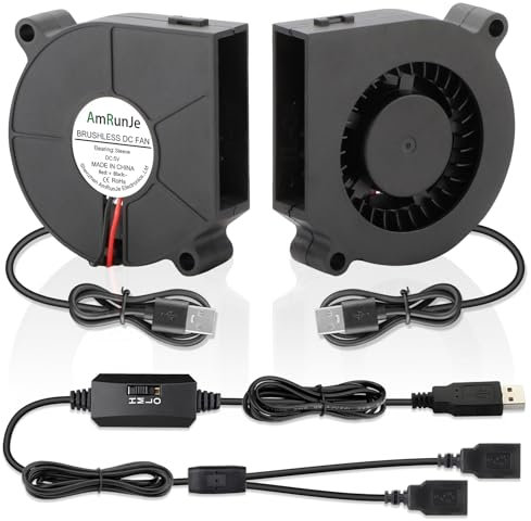 AmRunJe 60mm x15mm 2 Pack Small USB Blower Fan 5V with 3 Degree Speed Brushless DC Squirrel Cage Fan for Cooling Xbox Computer Cosplay Costume Helmet PC Receiver