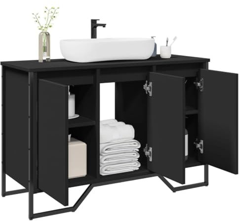 Gecheer Mobile Lavabo Bagno Nero 91x35x60 cm in Truciolato,Armadietto Autoportante,Mobile da Bagno con Lavabo,Mobile Sottolavabo per Bagno,Mobiletto da Bagno Salvaspazio,P848659