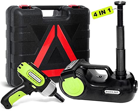 Cric hydraulique de voiture électrique 12 V 4 en 1 avec clé à percussion, gonfleur pompe LED, hauteur 53 cm, outils de levage électrique