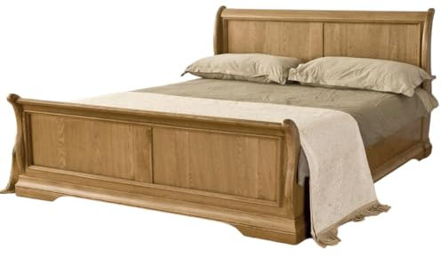 Schlittenbett aus massiver Eiche, französischer Stil, Holzbettrahmen, Doppelbett, Schlafzimmermöbel, 104,5 x 149,2 x 208 cm