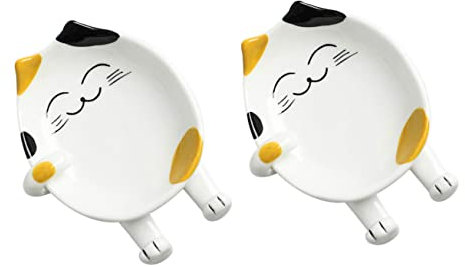 Mobestech Supporto Per Coperchio Pentola e Poggiamestolo in Ceramica, Portaspatola Da Banco Decorativo a Forma Di Gatto, Set Da 2 Pezzi Per Utensili Da Cucina e Forniture Da Cucina