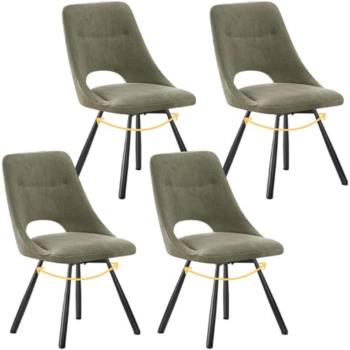 ANVOFONG Esszimmerstühle Drehbar 4er Set, 180°Drehbar, Drehbare Stuhl, Kaschmir-Baumwolle mit Schwarzem Metall Beine, für Esszimmer, Küche, Wohnzimmer, Graugrün