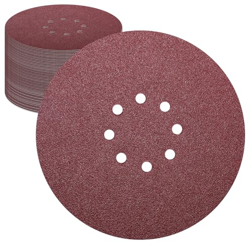 Sandpaper 225 mm , Quick Change Discs Sandpaper Round 8 Holes for Ceiling Sanders Random Orbital Sander (Pack of 50 - 40, 60, 80, 120, 240 Grit)