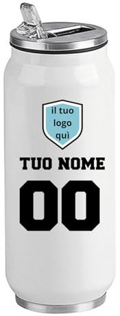 Borraccia Termica 500ml in Acciaio Inox, Doppio Strato Isolante, Personalizzabile con Nome, Logo e Numero stile Calcistico, Tappo a Vite con Beccuccio