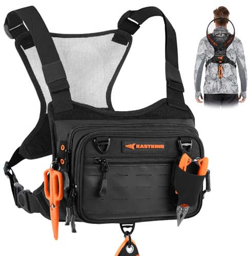 KastKing Bait Boss Water-Resistant Fishing Chest Pack With EVA Zip-Down Workstation, MOLLE Storage, Adjustable Chest Straps