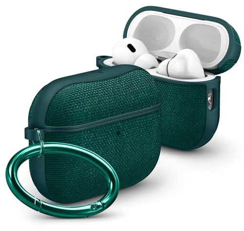 Spigen Urban Fit Hülle für Apple AirPods Pro 3 | PC-Hülle mit Nylonbezug und Karabiner für kratzfreien Schutz für AirPods Pro 3 (2025) – Mitternachtsgrün
