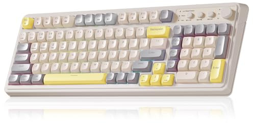 AULA S99 Clavier de jeu ergonomique, clavier d'ordinateur sans fil, crémeux, taille complète, bouton multimédia rétroéclairé, trois modes programmables, Bluetooth/2,4 GHz/USB-C pour joueur PC – Gris