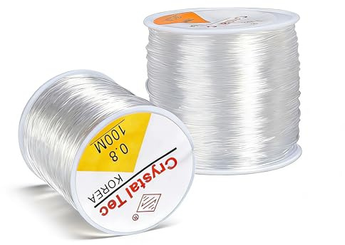 Filo Gioielli 0.8 mm 100m, 1mm 100m Filo Elastico di Cristallo di Trasparente Misto per Fare Perline Braccialetti e Collane 2 Rolls