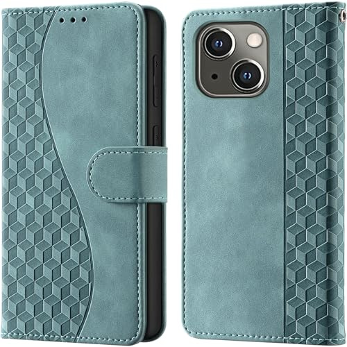Wallet Flip Case for iPhone 13 / iPhone 14 Leather Fog green | RFID Blocking, 3 Card Slots & 1 Cash Pocket, Magnetic Closure, Kickstand, PU Leather Flip Cover for iPhone 13 / 14