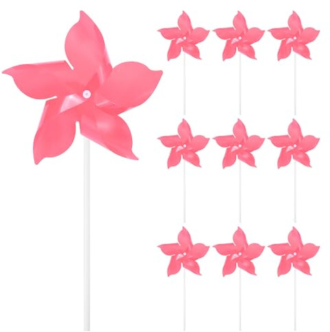 M METERXITY 10er-Pack Fünfblättrige Regenbogen-Windräder 9.4 Zoll Plastik-Windspinner Für Outdoor-Partydeko/Garten/Yard Spielzeug-Windräder [Pink]